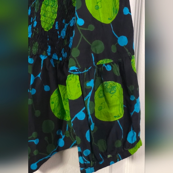 Nid d’abeilles Smocked Cotton Blouse Top Indie Psychedelic Print Size 4 - Picture 6 of 9